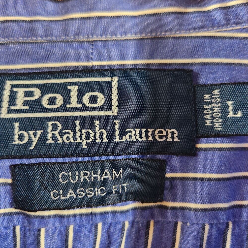 Polo Ralph Lauren Mens Button Shirt Size Large Blue Black White Stripes - Picture 12 of 14